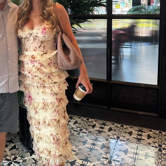 V. Chapman The Fiorenza Dress in English Rose Size 2 Midi Floral Corset Lace - Picture 12 of 13